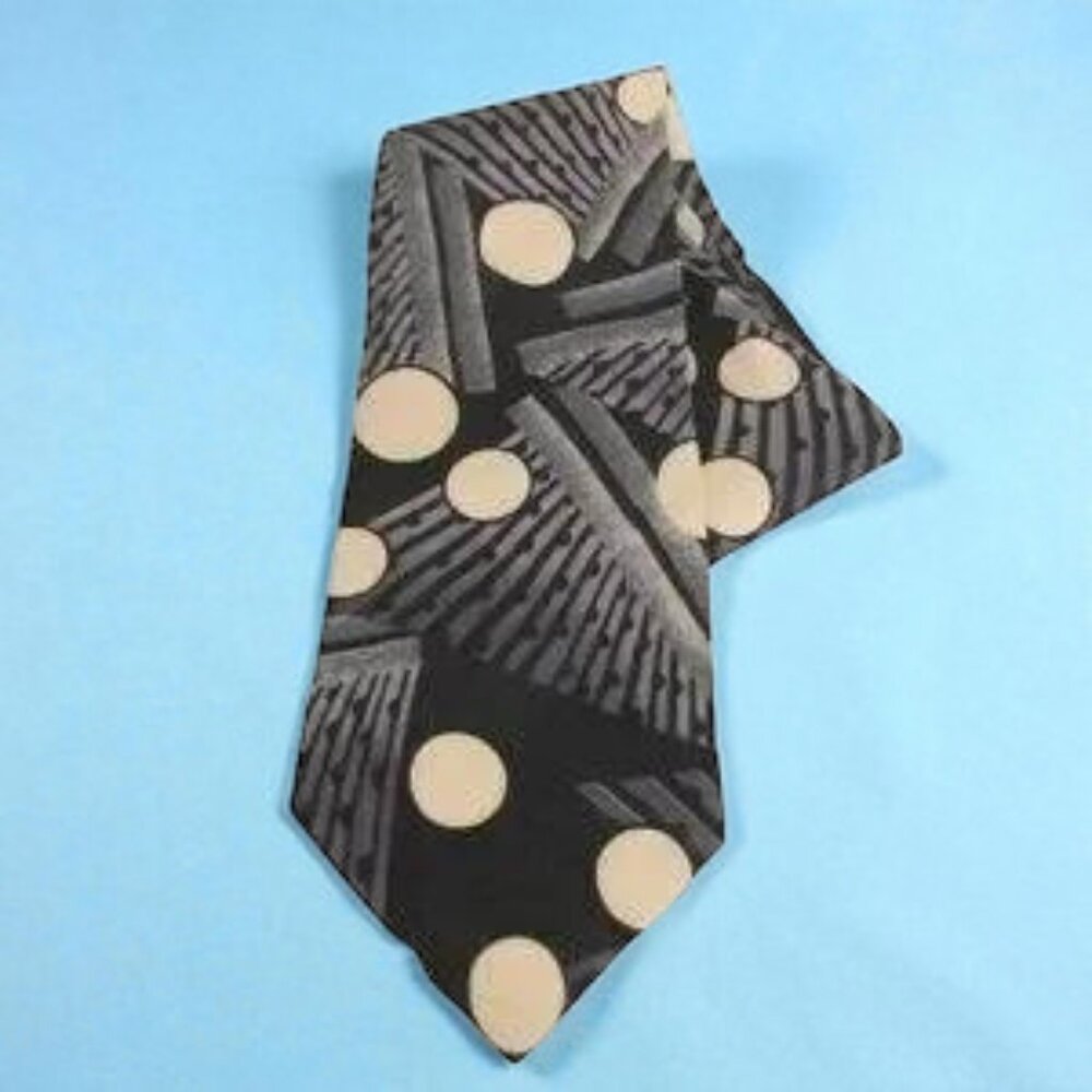 Vintage Men's Ferracci Black & White Silk Tie